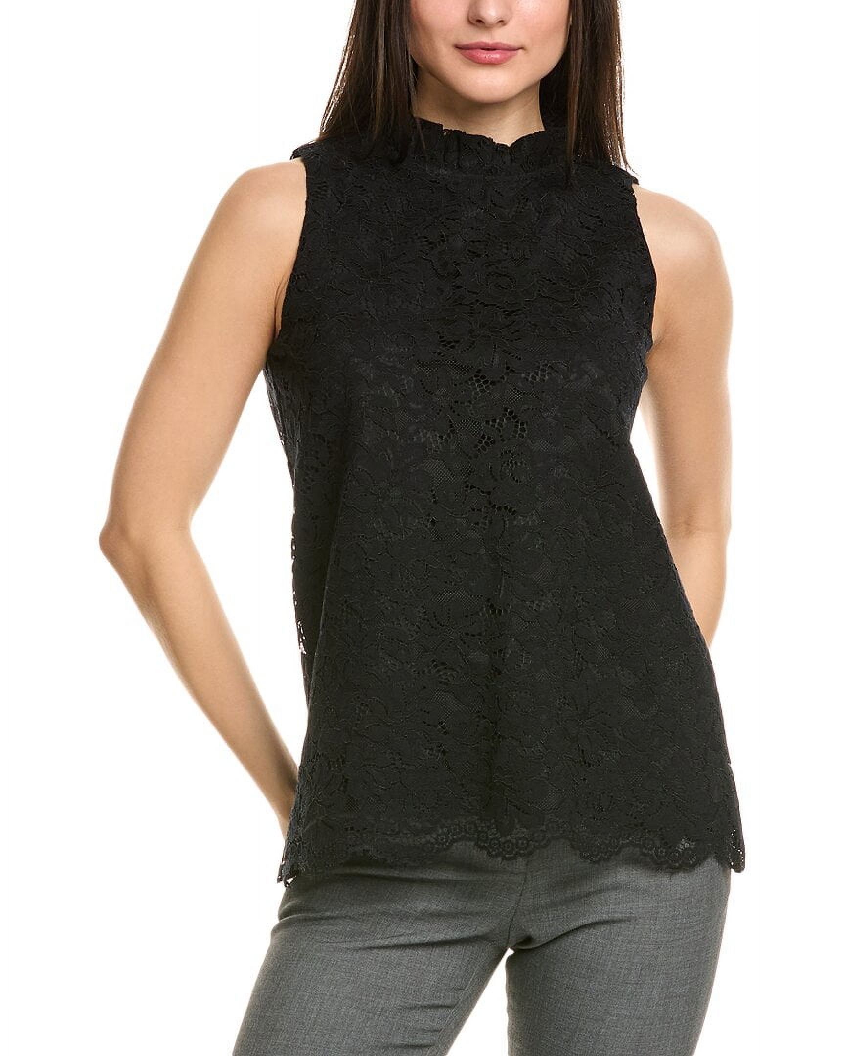 Anne Klein womens Ruffle Neck Blouse, s, Black